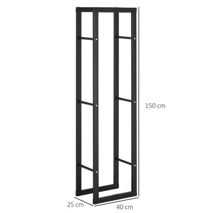 HOMCOM Suporte para Lenha de Metal Porta Lenha Metálico para Interior e Exterior Carga Máxima 100 kg 40x25x150 cm Preto