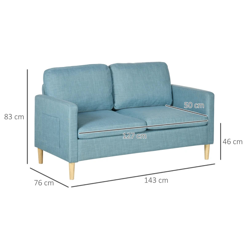 Sofá Dool de 2 Lugares em Tecido Premium com 2 Bolsos Laterais - Azul - 143x76x83 cm - Design Nórdico