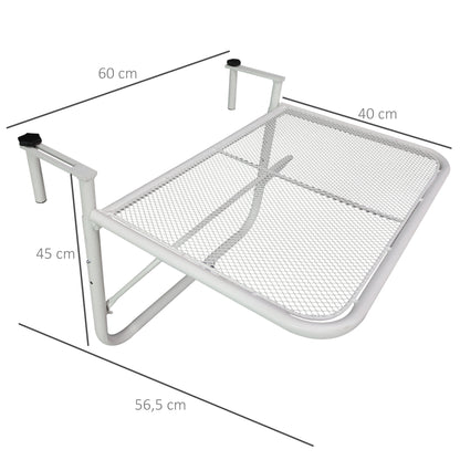 Outsunny Mesa Suspensa para Varanda com Braço Regulável e Altura Ajustável em 3 Posições Estrutura de Metal Carga Máxima 30 kg 60x56,5x45 cm Branco