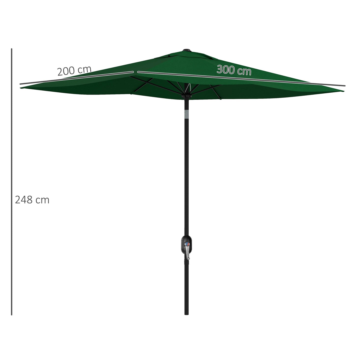 Outsunny Chapéu de Sol de Jardim 300x200x248 cm Proteção UV50+ Chapéu de Sol de Alumínio Inclinável com Teto de Ventilação e Manivela para Terraço Varanda Exterior Verde