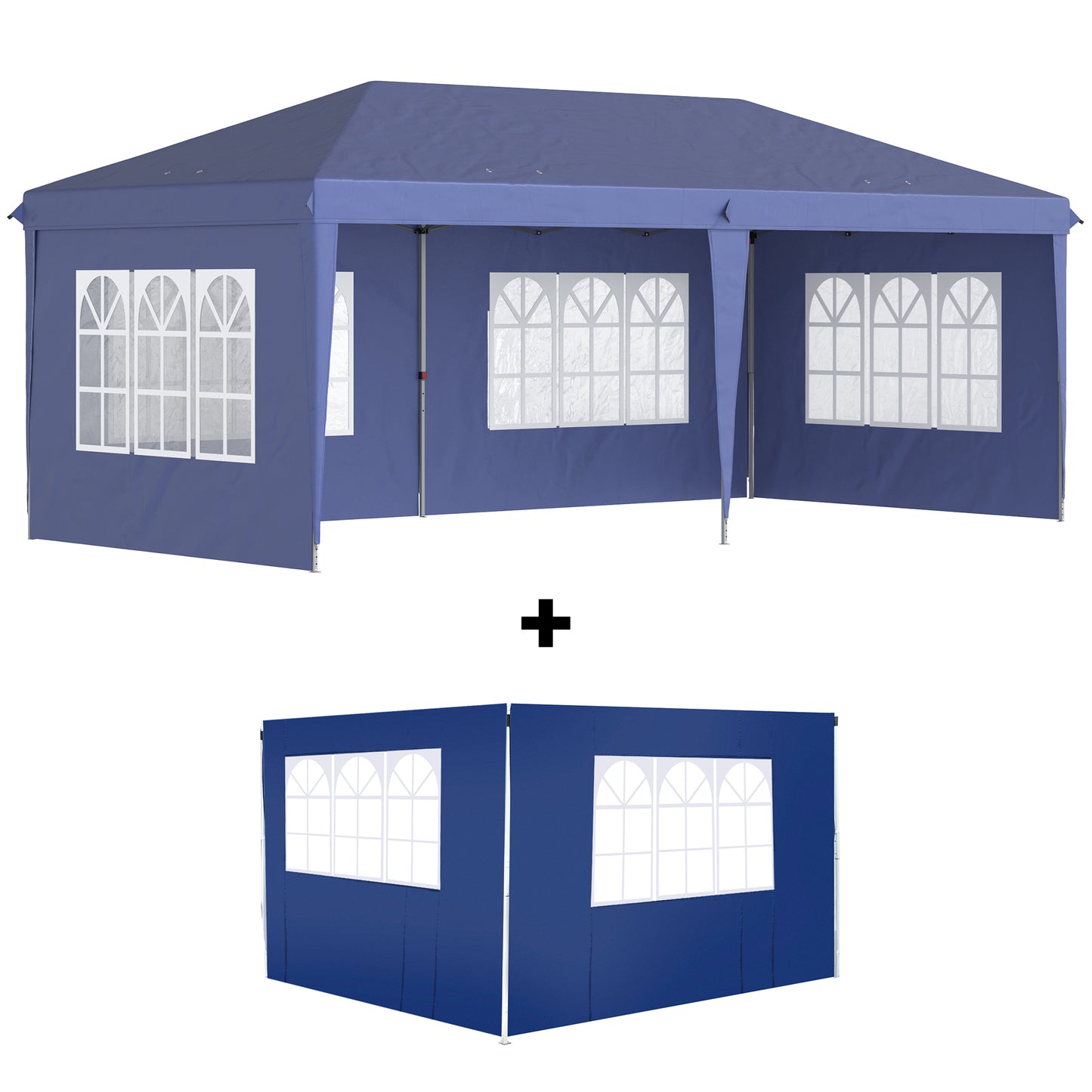 Outsunny Conjunto de Tenda Inclui 1 Tenda Dobrável 6x3 m Impermeável com 4 Laterais Removíveis e 2 Paredes Laterais 3x2 m para Tenda 3x3 m ou 3x6 m Azul