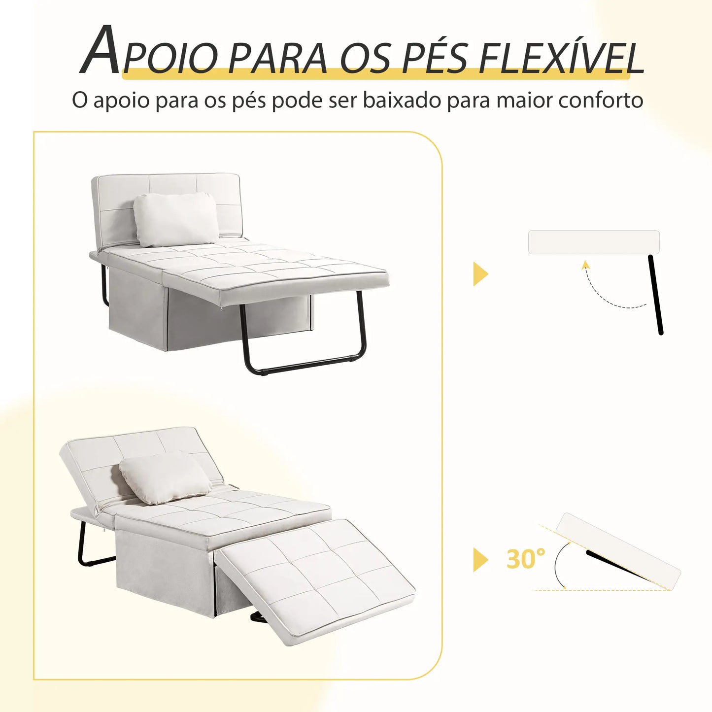 Sofá-Cama "Açores" 3 em 1 - Branco Gelo - 95x179x78 cm - Linho e Metal - Design Moderno