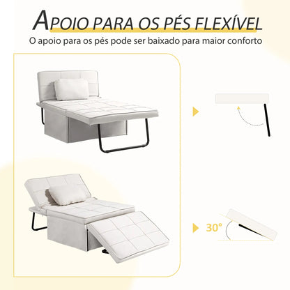 Sofá-Cama "Açores" 3 em 1 - Branco Gelo - 95x179x78 cm - Linho e Metal - Design Moderno