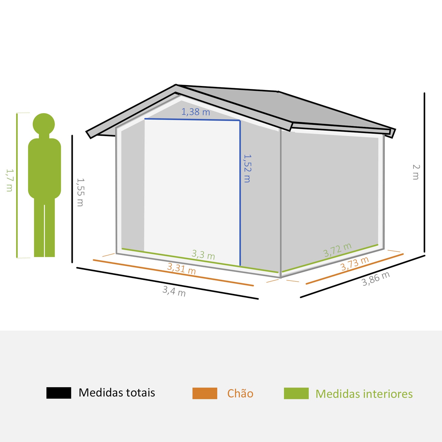 Outsunny Abrigo de Jardim Metálico 340x386x200cm Abrigo de Exterior para Armazenamento de Ferramentas com Base Incluida 4 Janelas de Ventilação e Porta Corredeira Verde