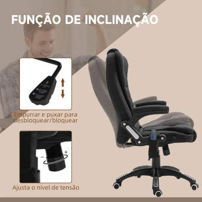 Cadeira de Escritório Urnit Reclinável com 6 Pontos de Massagem e Aquecimento - Preto - Design Moderno