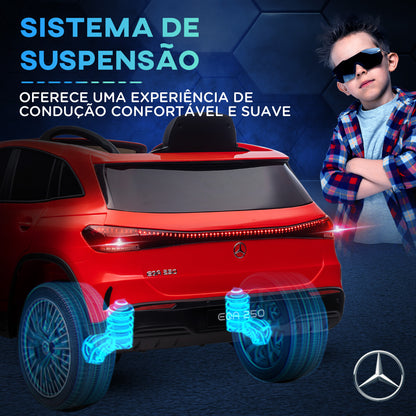 HOMCOM Carro Elétrico para Crianças Mercedes-Benz EQA Carro a Bateria 12V com Controlo Remoto Música Buzina Velocidade 3-8 km/h para Crianças 3-8 Anos 111,5x69x52,5 cm Vermelho