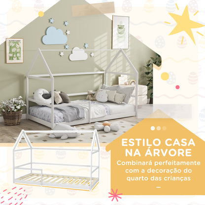 AIYAPLAY Cama para Crianças 90x190 cm Cama Infantil em Forma de Casa com Barreira Protetora Cama Casinha de Madeira Carga 60 kg Branco