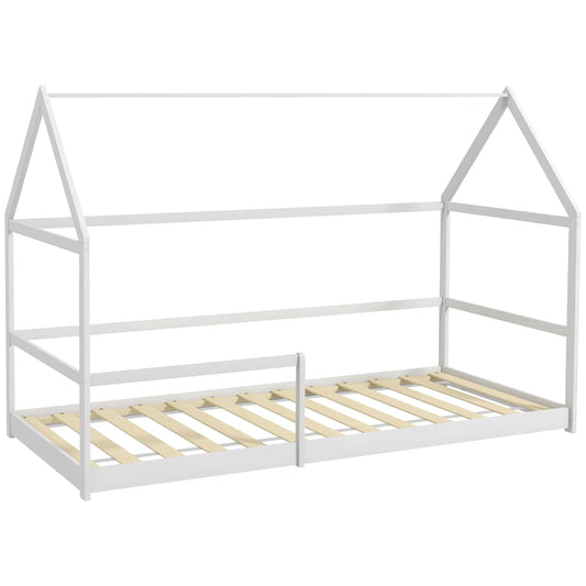 AIYAPLAY Cama para Crianças 90x190 cm Cama Infantil em Forma de Casa com Barreira Protetora Cama Casinha de Madeira Carga 60 kg Branco