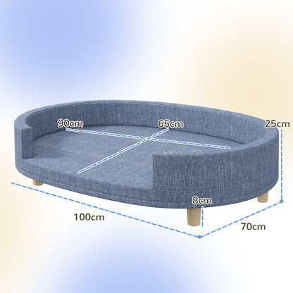 PawHut Sofá para Cães Grandes Sofá para Animais de Estimação com Almofada Amovível Capa Lavável e Pés de Madeira Carga 30 kg para Interior 100x70x25 cm Azul