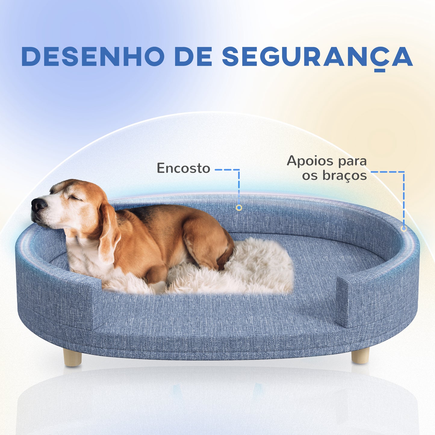 PawHut Sofá para Cães Grandes Sofá para Animais de Estimação com Almofada Amovível Capa Lavável e Pés de Madeira Carga 30 kg para Interior 100x70x25 cm Azul