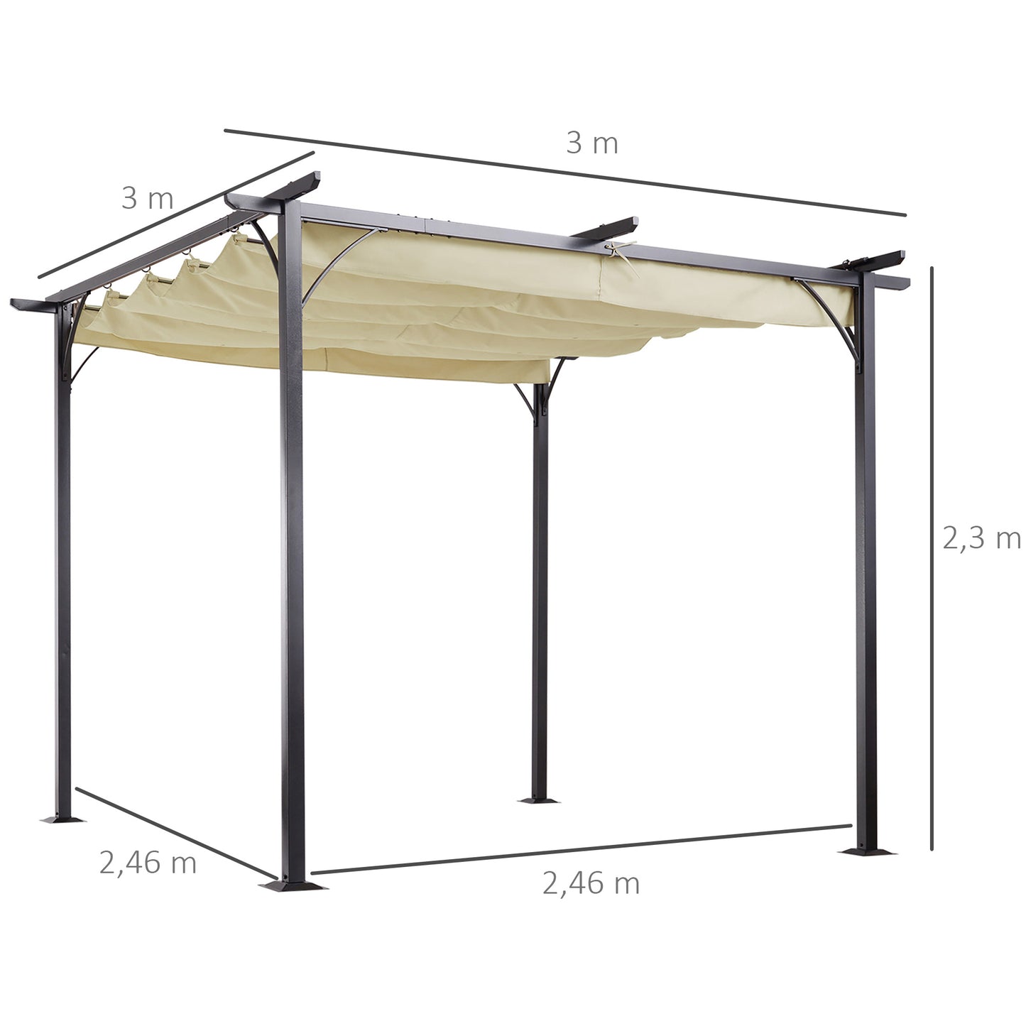 Gazebo Outsunny com telhado retrátil Pergola para jardim com terraço ou pátio Gazebo com Tecido de Poliéster Resistente à Água e UV 3x3m