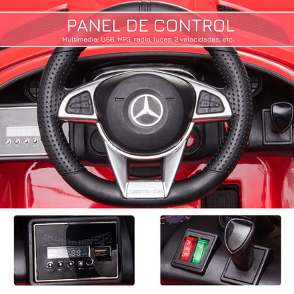 HOMCOM Carro elétrico para crianças acima de 3 anos licenciado Mercedes GTR bateria de 12V com controle remoto Faróis musica portas de abertura dupla Carga de 25kg 105x58x45 cm Vermelho