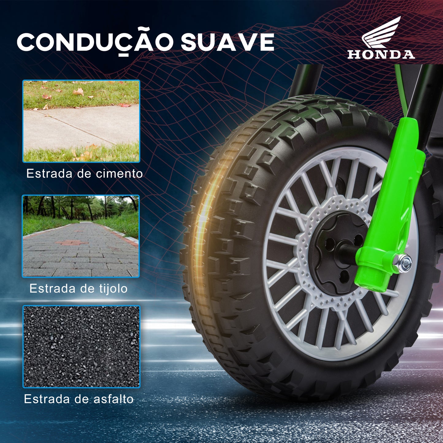 HOMCOM Mota Elétrica com Licença Honda CRF450RL para Crianças acima de 18 Meses Mota de Bateria 6V com Velocidade 3km/h Buzina e Som de Arranque Carga Máxima 25 kg 71x40,5x43,5 cm Verde