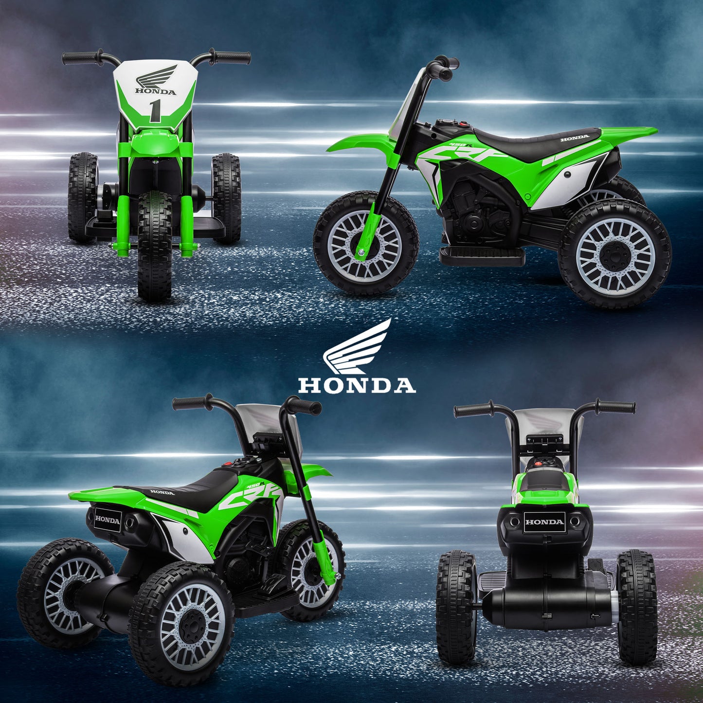 HOMCOM Mota Elétrica com Licença Honda CRF450RL para Crianças acima de 18 Meses Mota de Bateria 6V com Velocidade 3km/h Buzina e Som de Arranque Carga Máxima 25 kg 71x40,5x43,5 cm Verde