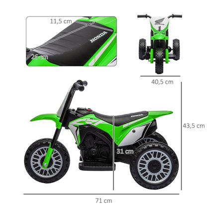 HOMCOM Mota Elétrica com Licença Honda CRF450RL para Crianças acima de 18 Meses Mota de Bateria 6V com Velocidade 3km/h Buzina e Som de Arranque Carga Máxima 25 kg 71x40,5x43,5 cm Verde