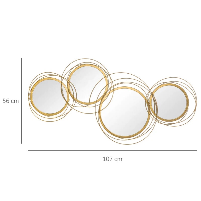 Conjunto de 4 Espelhos de Parede Belle com efeito 3D Dourado - Design Moderno