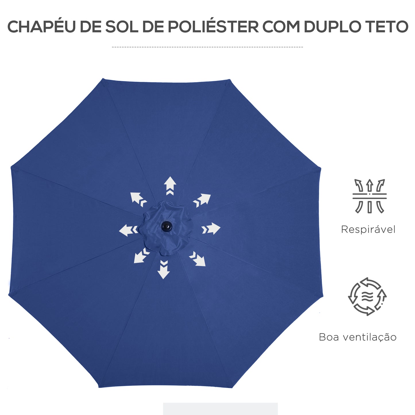 Outsunny Chapéu de Sol de Jardim Ø295x250 cm com Manivela Chapéu de Sol Exterior com Mecanismo de Inclinação e Mastro Desmontável de Metal para Terraço Piscina Pátio Azul