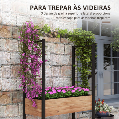 Outsunny Horta Elevada com Rodas Horta Urbana Elevada com Treliça Orifícios de Drenagem para Plantas Trepadeiras Flores 110x49x190 cm Marrom