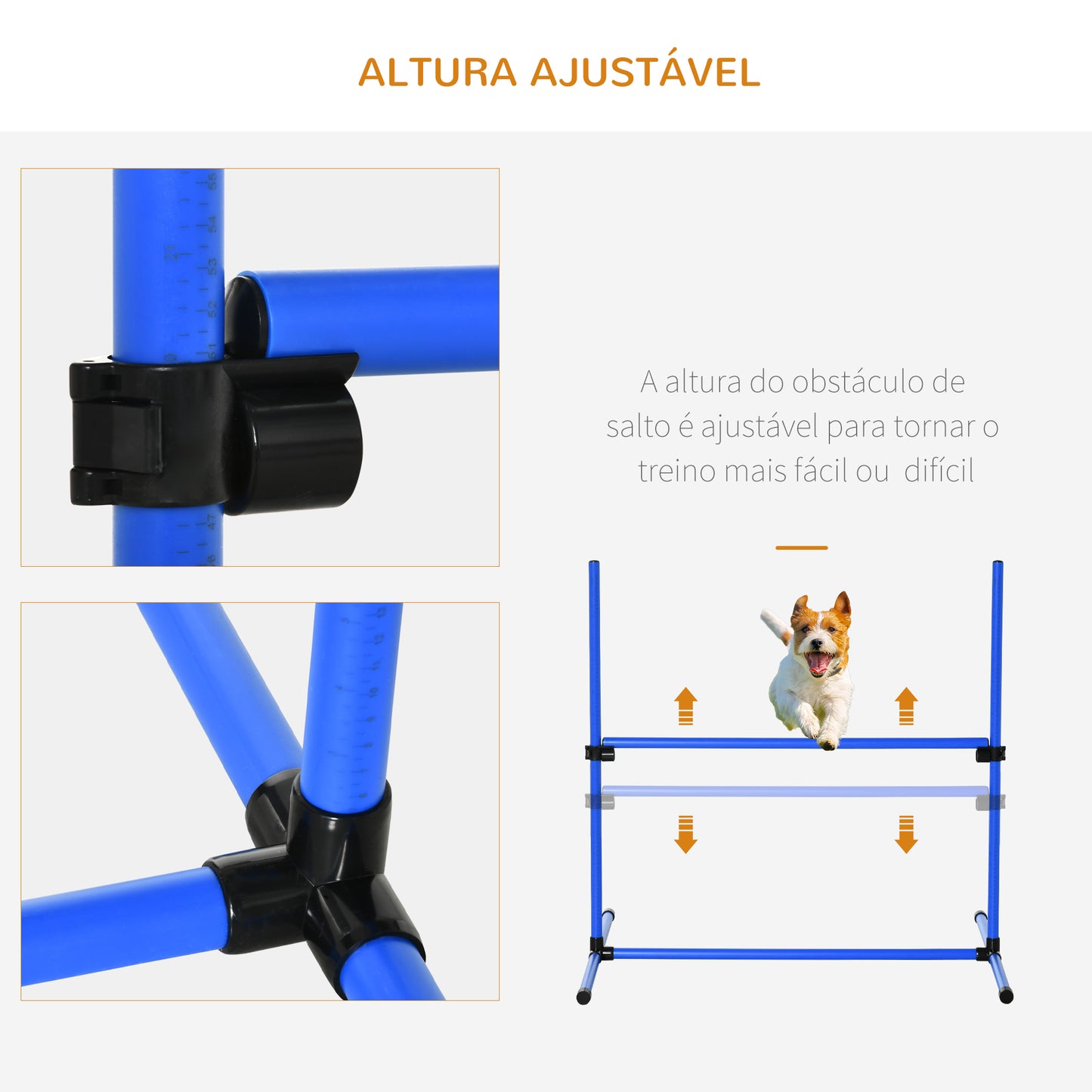 PawHut Conjunto de Treinamento de Agilidade para Cães Animais de Estimação 4 Peças Obstáculos de Salto com Altura Ajustável e Bolsa de Transporte para Exteriores 99x65x94 cm Azul