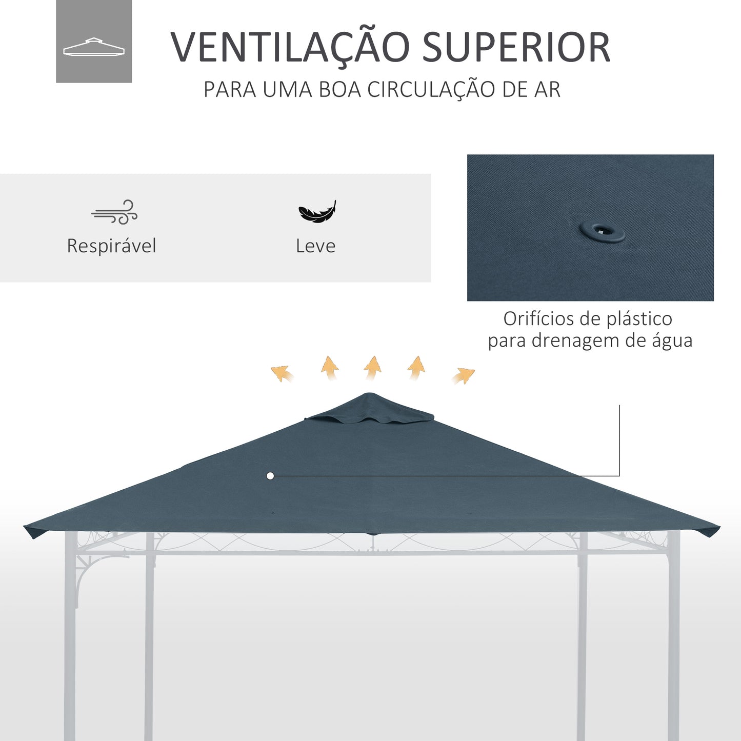 Outsunny Toldo de Substituição de 3x3m para Pérgola de Jardim com 8 Orifícios de Drenagem e Ventilação Cinza