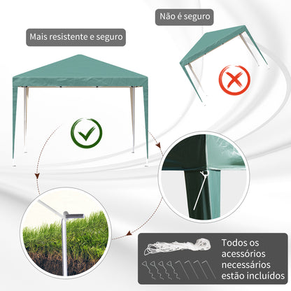 Outsunny Tenda Dobrável 295x295x255 cm com Bolsa de Transporte Altura Ajustável Anti-UV e Impermeável para Terraço Pátio e Praia Verde