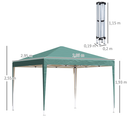 Outsunny Tenda Dobrável 295x295x255 cm com Bolsa de Transporte Altura Ajustável Anti-UV e Impermeável para Terraço Pátio e Praia Verde