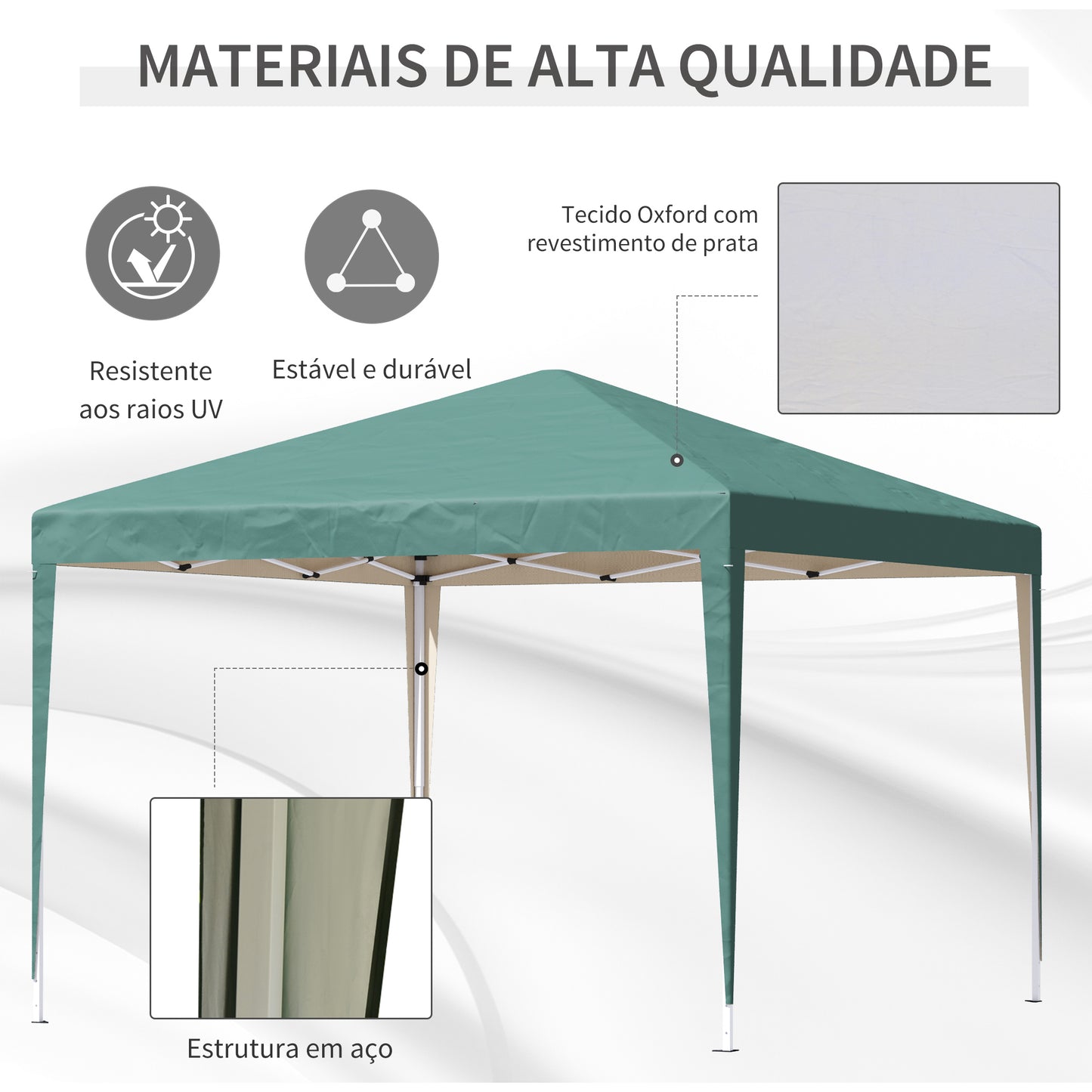 Outsunny Tenda Dobrável 295x295x255 cm com Bolsa de Transporte Altura Ajustável Anti-UV e Impermeável para Terraço Pátio e Praia Verde