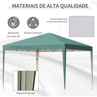 Outsunny Tenda Dobrável 295x295x255 cm com Bolsa de Transporte Altura Ajustável Anti-UV e Impermeável para Terraço Pátio e Praia Verde