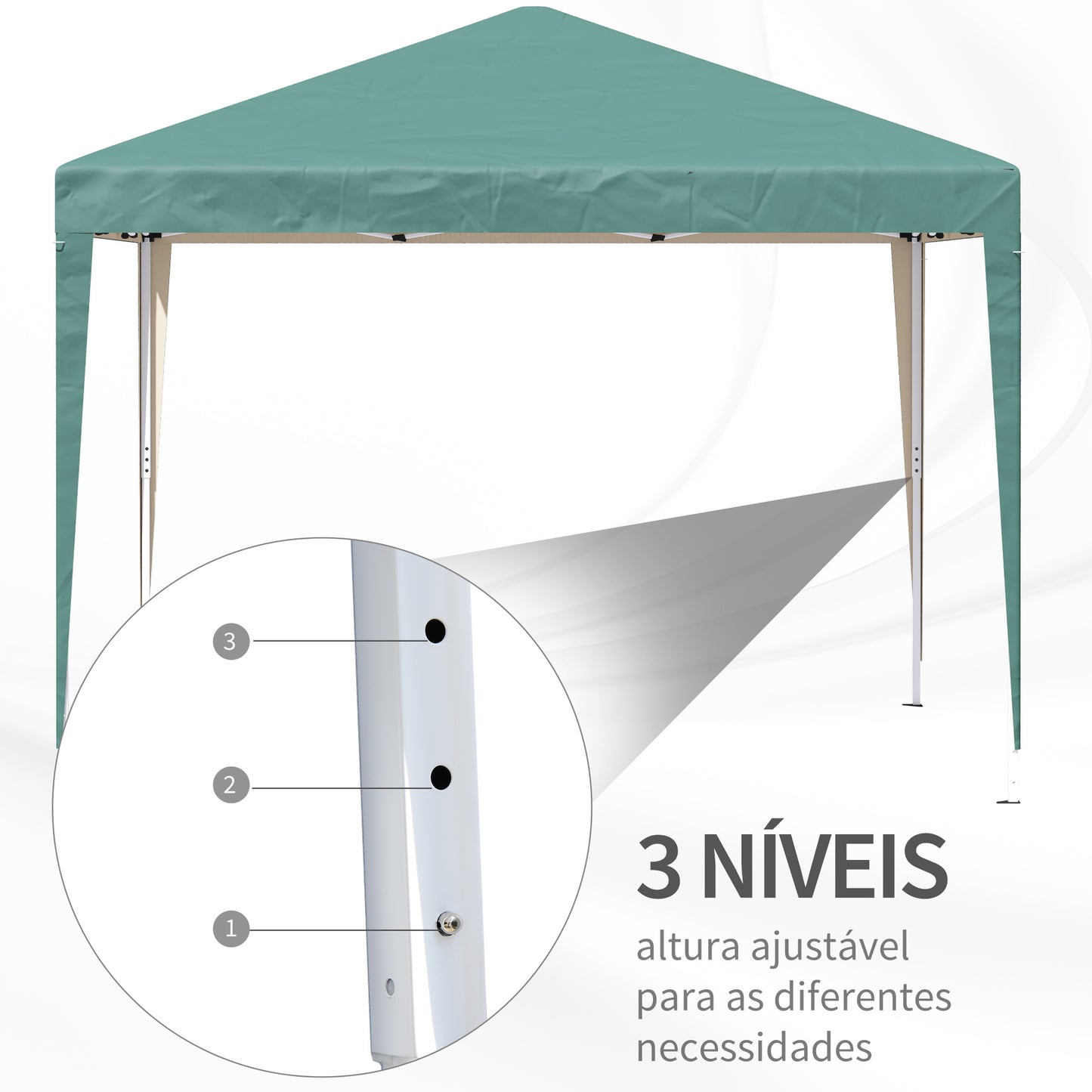 Outsunny Tenda Dobrável 295x295x255 cm com Bolsa de Transporte Altura Ajustável Anti-UV e Impermeável para Terraço Pátio e Praia Verde