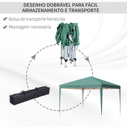 Outsunny Tenda Dobrável 295x295x255 cm com Bolsa de Transporte Altura Ajustável Anti-UV e Impermeável para Terraço Pátio e Praia Verde