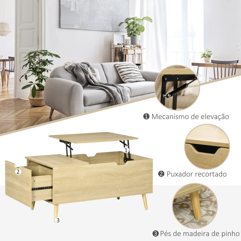 Mesa de Centro Durk Elevável com Gaveta - Design Nórdico