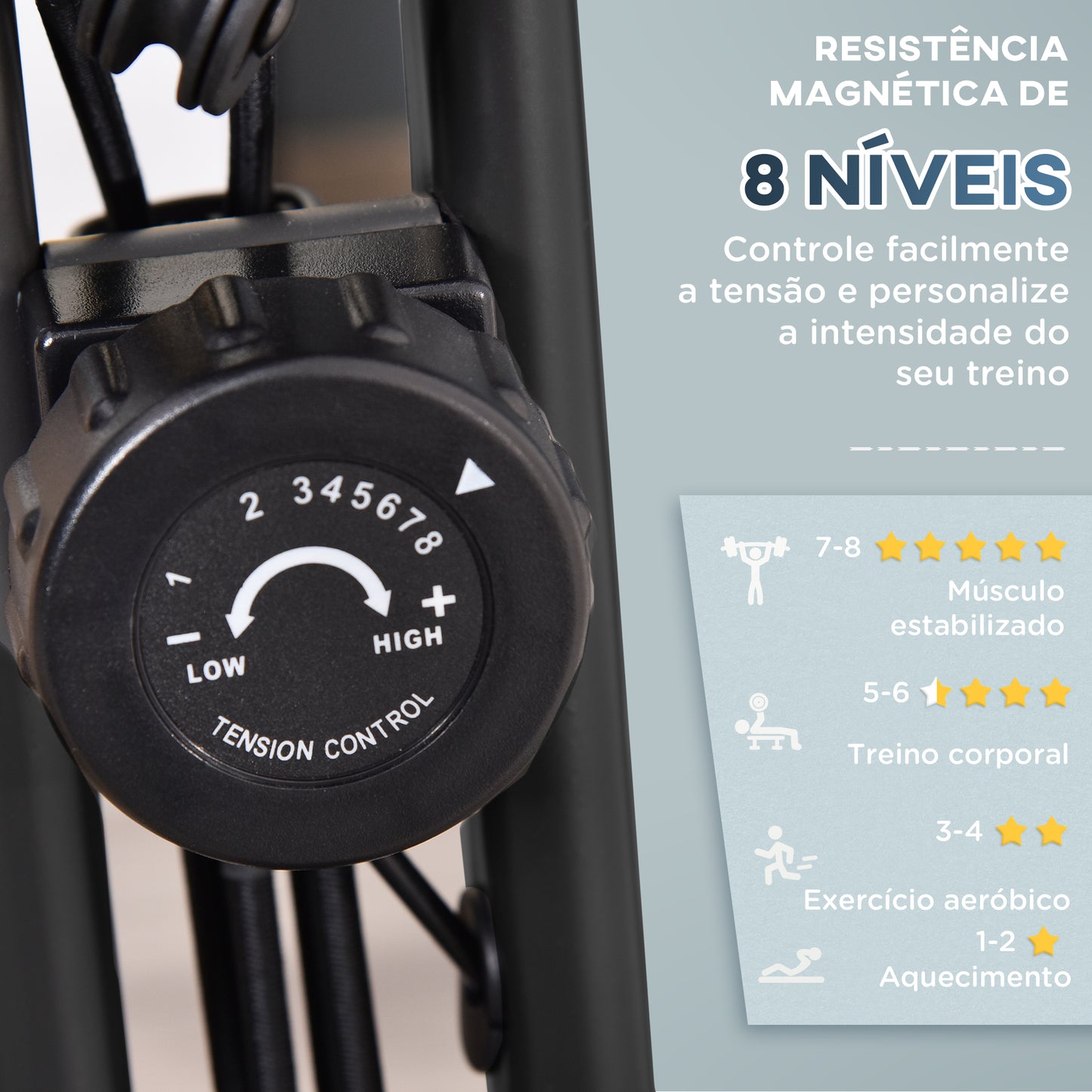 HOMCOM Bicicleta Estática Dobrável com Volante de Inércia de 1,5kg Sensor de Pulso Tela LCD Resistência Ajustável em 8 Níveis e Assento Regulável 107x53x107cm Preto