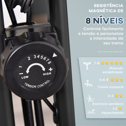 HOMCOM Bicicleta Estática Dobrável com Volante de Inércia de 1,5kg Sensor de Pulso Tela LCD Resistência Ajustável em 8 Níveis e Assento Regulável 107x53x107cm Preto