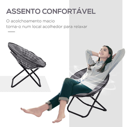 Outsunny Cadeira de Lua Cadeira Redonda de Lua com Assento de Tecido Oxford e Pés de Metal Carga Máxima 120 kg para Campismo Praia Varanda Pátio 80x80x75 cm Cinza