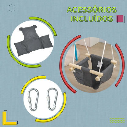 AIYAPLAY Baloiço para Bebés de 9-36 Meses com Cordas Ajustáveis Baloiço Infantil com e Assento Acolchoado Carga 70 kg para Interiores e Exteriores 40x40x110-180 cm Cinza Escuro