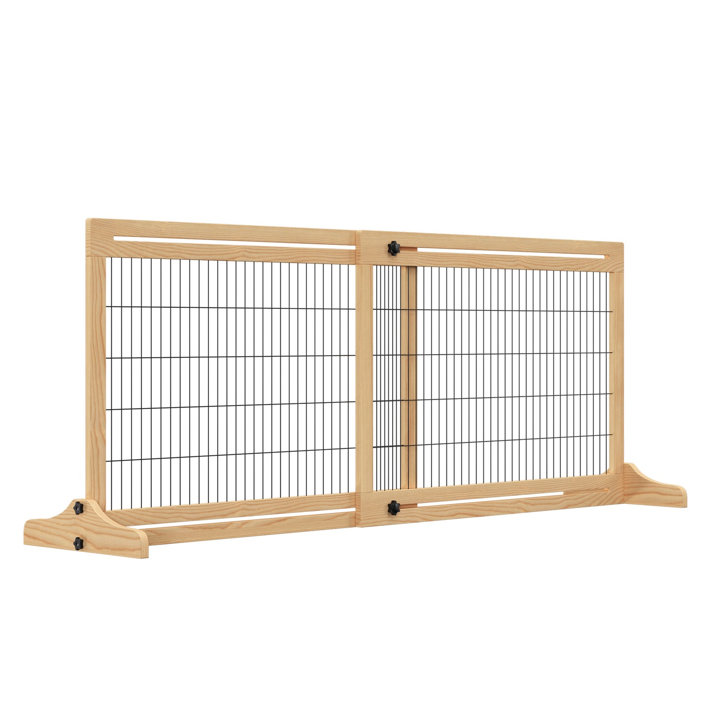 PawHut Barreira de Segurança para Cães de Madeira Extensível com Pés de Suporte Barreira de Proteção para Animais de Estimação para Portas Escada Corredor 104-183x36x69cm Natural