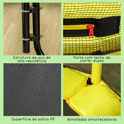 ZONEKIZ Trampolim Infantil Ø110 cm Trampolim para Crianças de 1-10 Anos com Rede de Segurança Barra Ajustável para Interior e Exterior Ø140x120-140 cm Amarelo