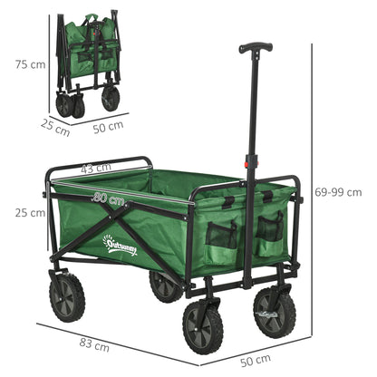 Outsunny Carrinho de Transporte Dobrável com Guiador Ajustável Roda Universal e Travão para Jardim Campismo Estrutura de Aço Carga Máxima 40 kg 83x50x69-99 cm Verde