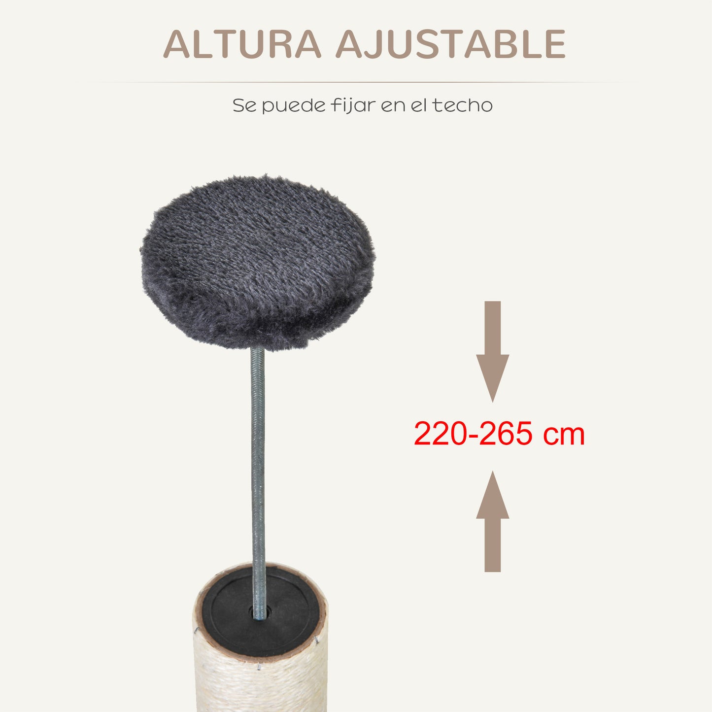 PawHut Árvore para arranhar para gatos 220-245 cm Altura Ajustável ao Teto com Plataformas Cinza Escuro