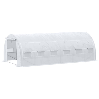 Outsunny Estufa Tipo Túnel de Jardim 6x3x2m com Porta Enrolável 12 Janelas Cobertura de PE 140g/m² e Metal Galvanizado para Cultivos de Plantas Verduras Branco