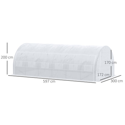 Outsunny Estufa Tipo Túnel de Jardim 6x3x2m com Porta Enrolável 12 Janelas Cobertura de PE 140g/m² e Metal Galvanizado para Cultivos de Plantas Verduras Branco