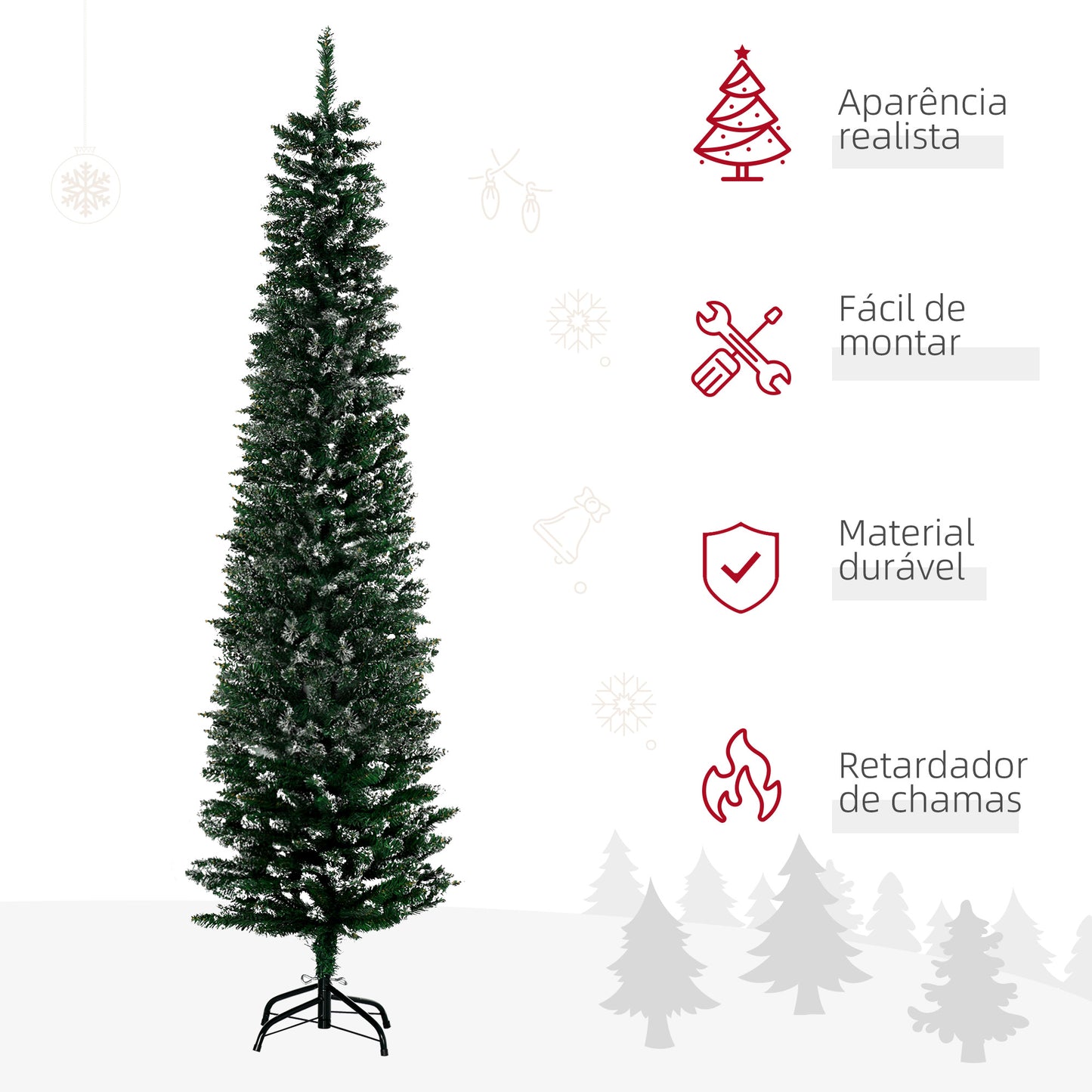 HOMCOM Árvore de Natal Artificial Altura 190 cm com 570 Ramos de PVC Ignífugos Base Dobrável e Suporte Metálico Decoração de Natal para Interiores Ø53x190 cm Verde