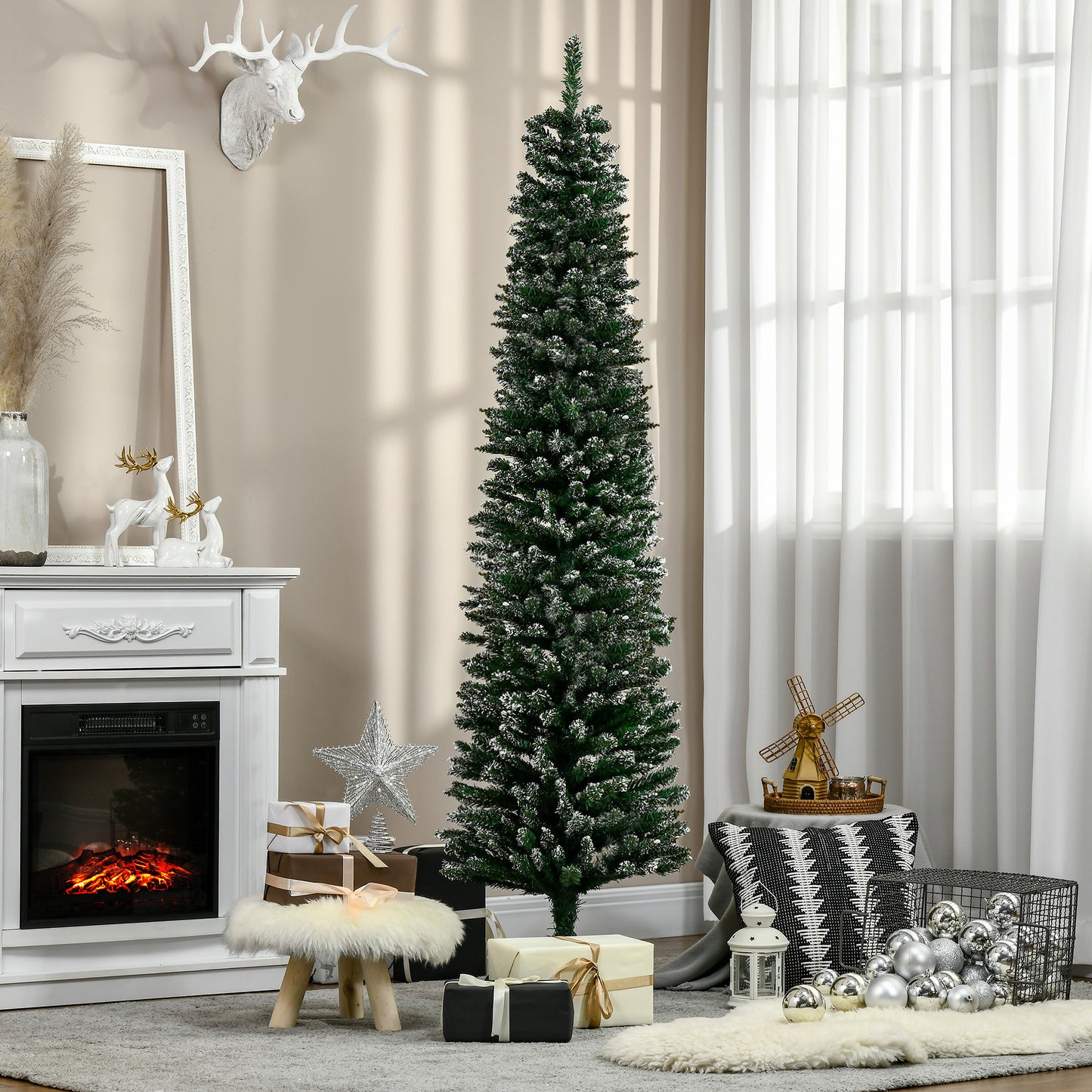 HOMCOM Árvore de Natal Artificial Altura 190 cm com 570 Ramos de PVC Ignífugos Base Dobrável e Suporte Metálico Decoração de Natal para Interiores Ø53x190 cm Verde