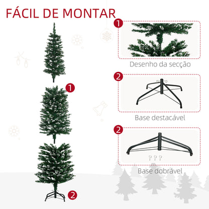 HOMCOM Árvore de Natal Artificial Altura 190 cm com 570 Ramos de PVC Ignífugos Base Dobrável e Suporte Metálico Decoração de Natal para Interiores Ø53x190 cm Verde