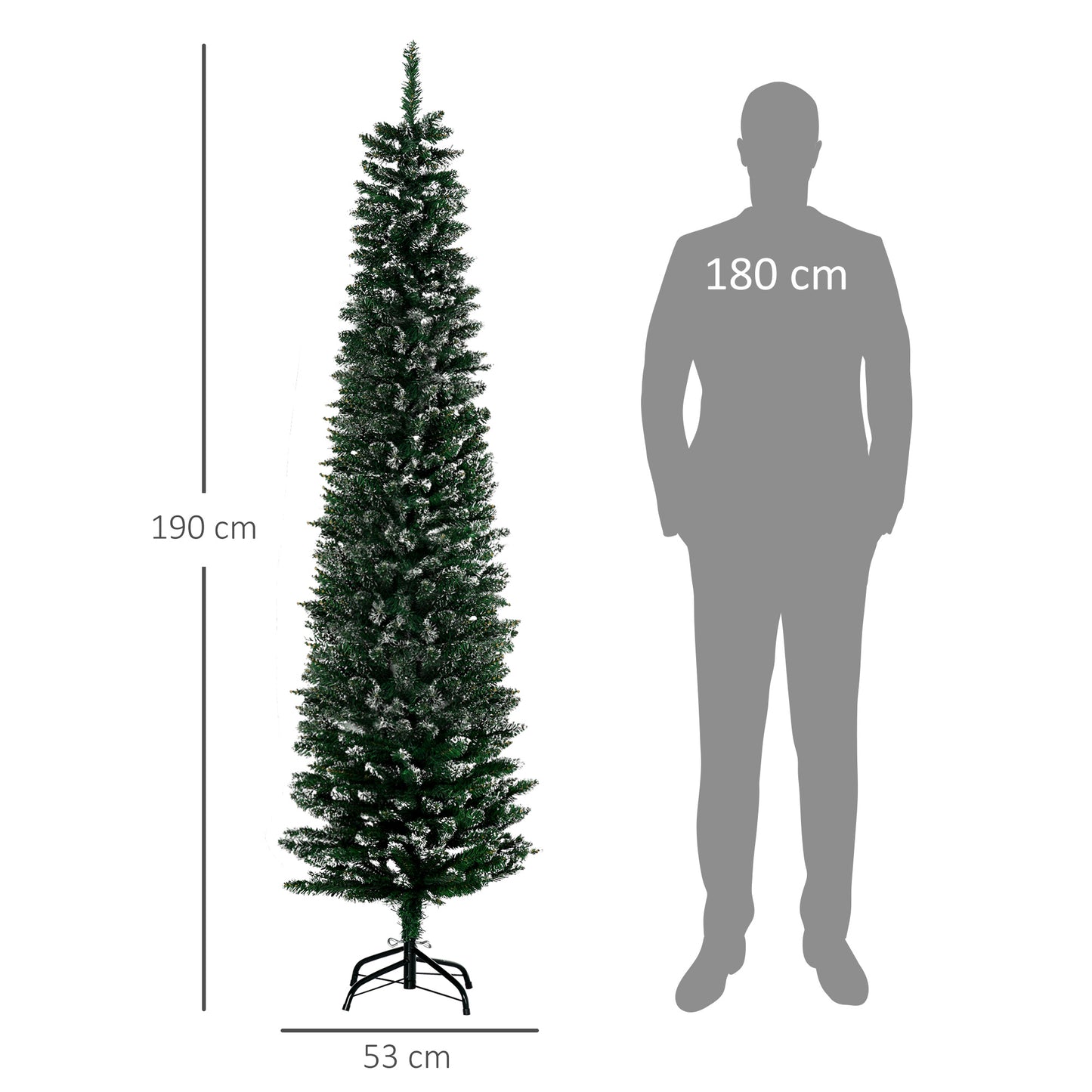 HOMCOM Árvore de Natal Artificial Altura 190 cm com 570 Ramos de PVC Ignífugos Base Dobrável e Suporte Metálico Decoração de Natal para Interiores Ø53x190 cm Verde