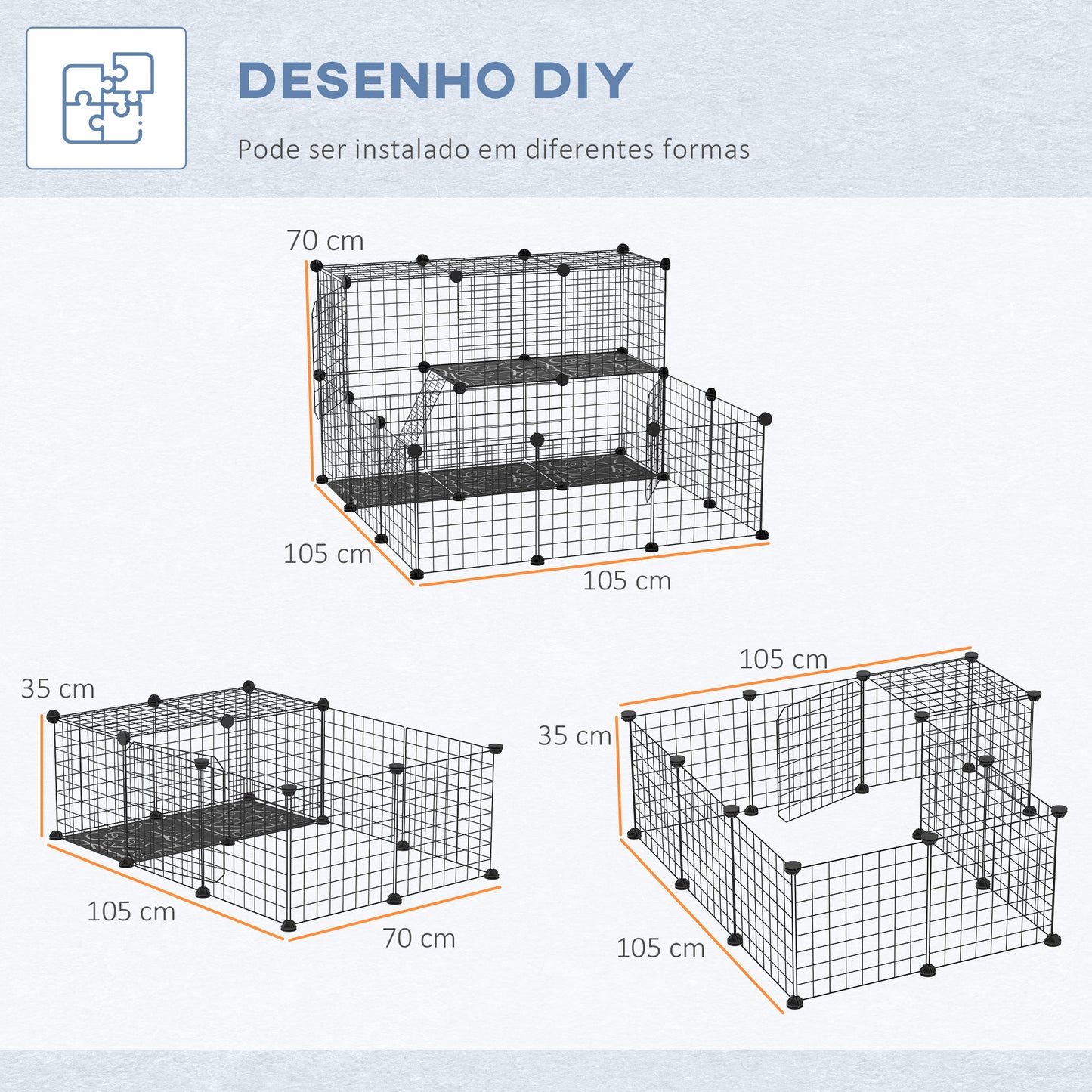 Recinto Metálico para Animais de Estimação DIY Recinto para Pequenos Animais com 3 Níveis 4 Portas Grandes e 6 Bandejas Amovíveis 111x75x119 cm Preto