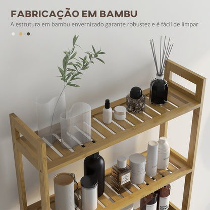 kleankin Estante sobre Sanita de Bambu Estante Casa de Banho com 3 Prateleiras Pés com Almofadas Antiderrapantes e Anti-Tombo Estilo Moderno 68x20x135 cm Madeira