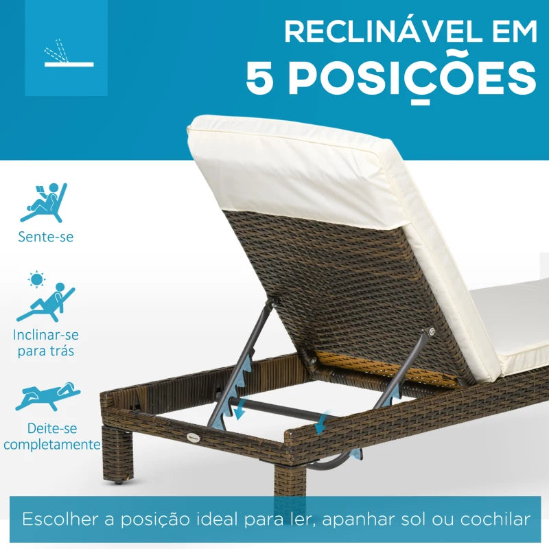 Conjunto de 2 Espreguiçadeiras em Vime Reclináveis