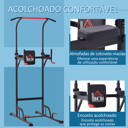 Torre de Exercícios Estação Multifuncional Altura Ajustável com 7 Orifícios para Treinamento Fitness para Casa Academia Escritório Carga Máxima 120kg 123x98x189-239cm Preto e Vermelho