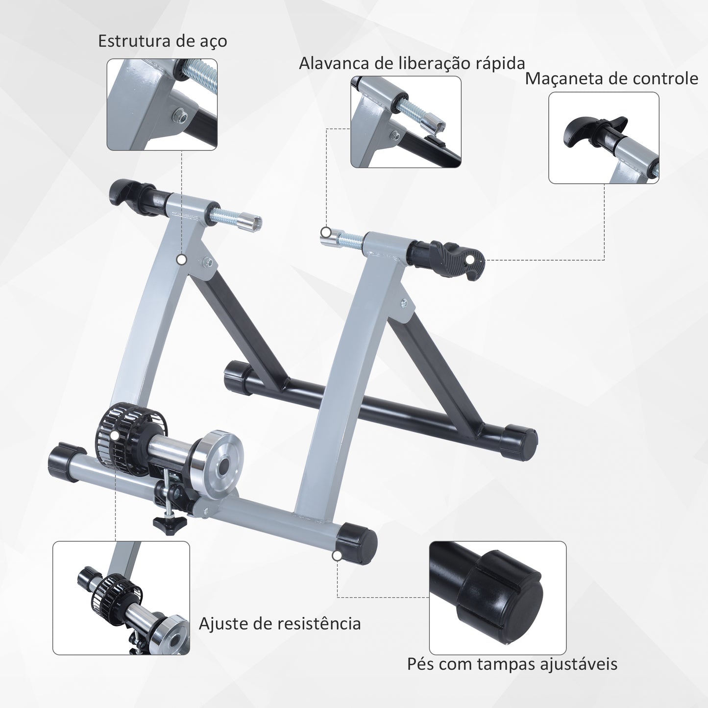 HOMCOM Rolo de Treinamento Magnético para Bicicleta Ciclotreinador Dobrável 54,4x 47,2,x39,1cm Prata e Preto